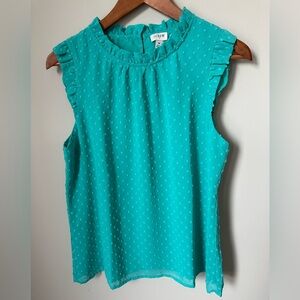 NWT J Crew teal ruffle sleeve sheer tank top in teal/aqua blue. Medium navy